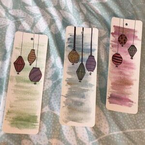 Watercolor & ink Japanese lantern Bookmarks - Set of 3